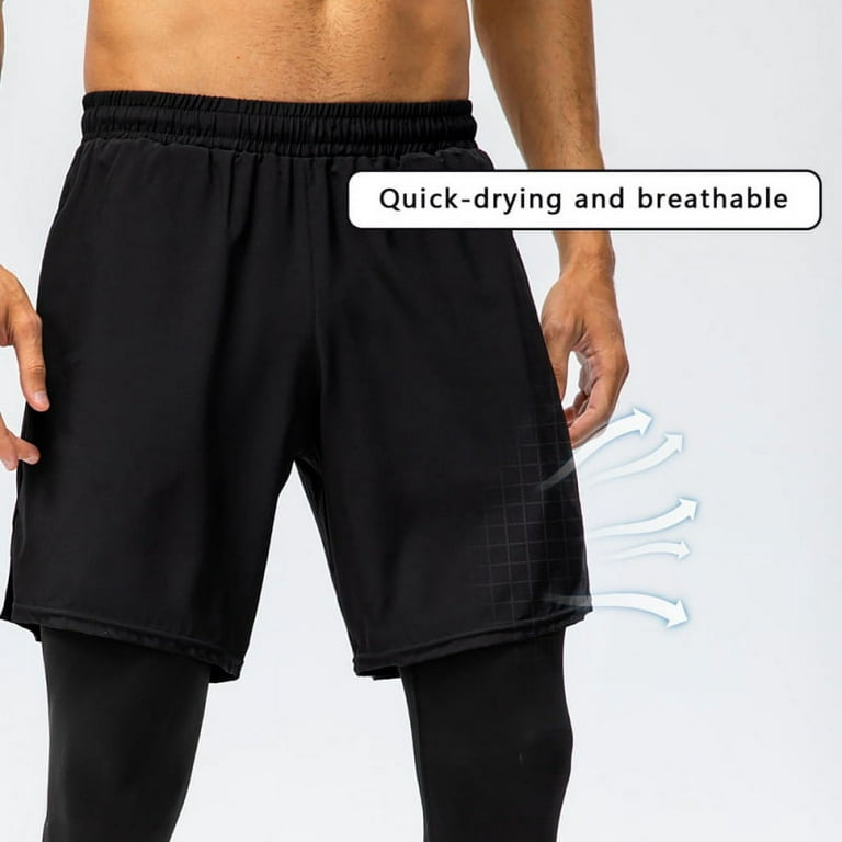 Men's Compression Long Sleeve Tops+ 2-in-1 Running Leggings Shorts