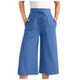thumbnail image 2 of Capri Pants for Women 2025 High Elastic Waist Wide Leg Flowy Palazzo Capris with Pockets Womens Cropped Pants, 2 of 6