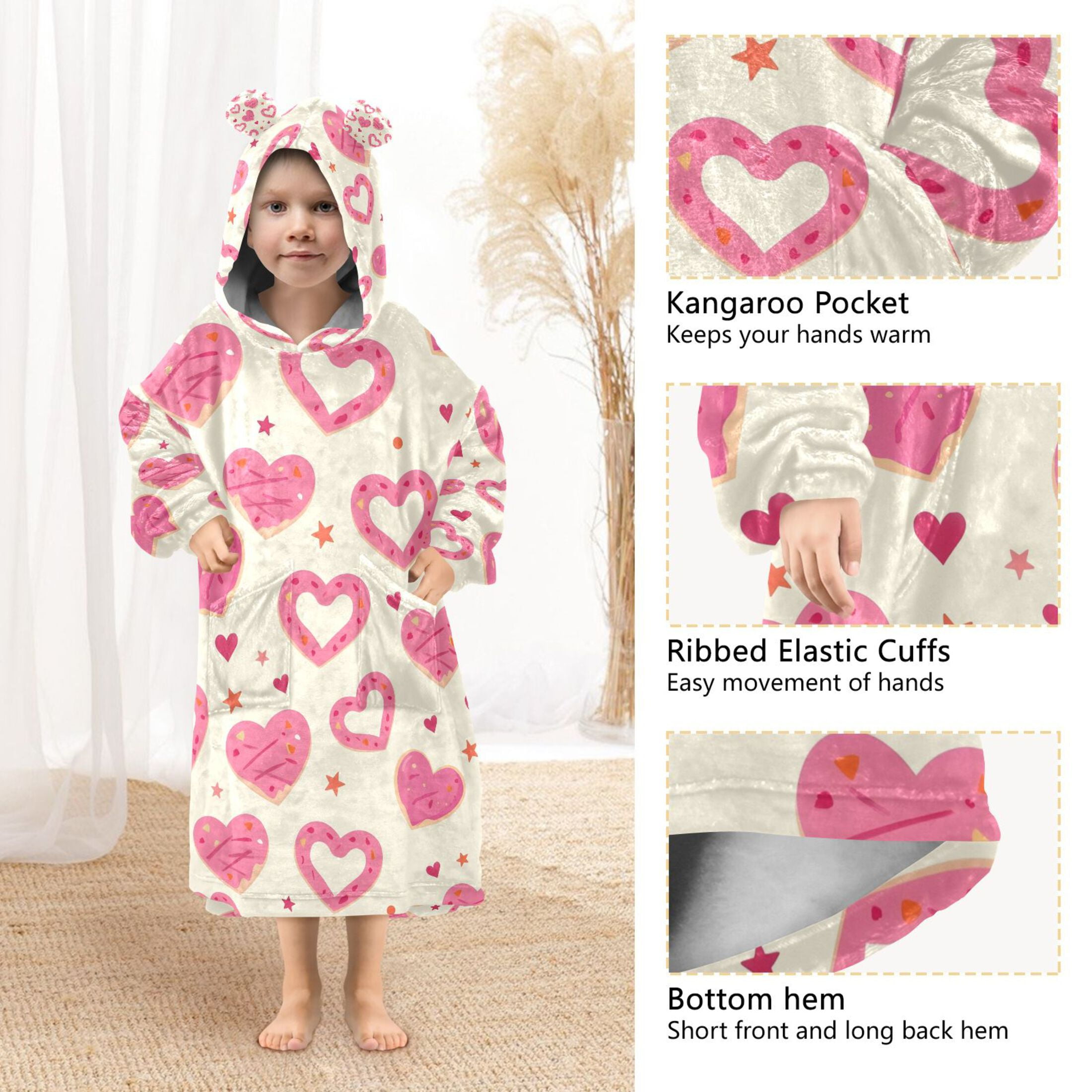 joogoo Blanket Hoodie Heart Donuts for Oversize Sweatshirt Boys Girls 3-14 YR L