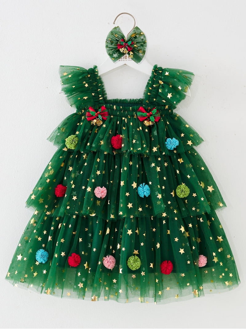WIBACKER 6M-6T Toddler Baby Girl Christmas Dress With Headband Kids Star  Sequins Layered Tulle Dress Girls Cake Smash Xmas Tree Dresses - Walmart.com