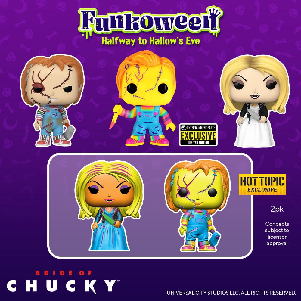 Funko Pop! Bride of Chucky: Chucky & Tiffany Blacklight Hot Topic Exclusive 2-Pack