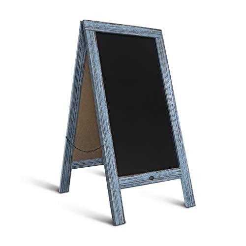 Rustic Vintage Wooden Blue Magnetic A-Frame Chalkboard / Sidewalk Chalkboard Sign / Large 40" x 20" Sturdy Sandwich Board / A Frame Restaurant Message Board Display
