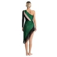 thumbnail image 2 of Alvivi Women One Shoulder Asymmetric Fringe Dress with Shorts Tassel Latin Tango Dance Dress Green S, 2 of 8