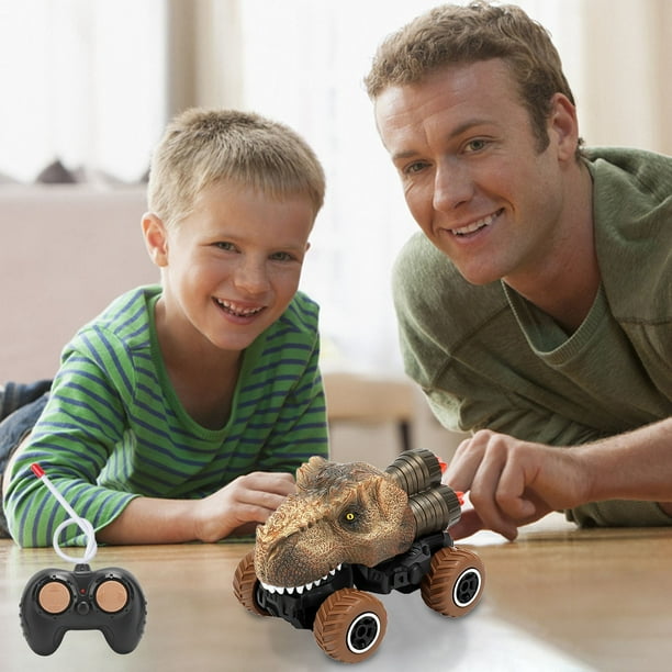 Coche de juguete infantil con control remoto de cuatro direcciones, modelo de dinosaurio, ideal como regalo de Navidad o Pascua.