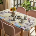 thumbnail image 3 of Happy Easter Table Cloths for 6 Foot Rectangle Tables, Spring Grey Bunny Colorful Eggs Flower Brown Patio Waterproof Elastic Fitted Tablecloths, Washable Rectangular Table Cover for Camping, 3 of 8