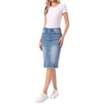 thumbnail image 2 of INSPIRE CHIC Women's Jean Skirts High Waist Raw Hem Knee Length Wrap Denim Skirts Jean Blue L, 2 of 6