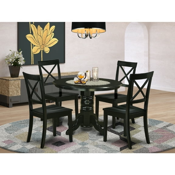 Round Dining Table Set 5pc - 42 Inch Kitchen Table with 4 Chairs - Coastal Dining Room Furniture