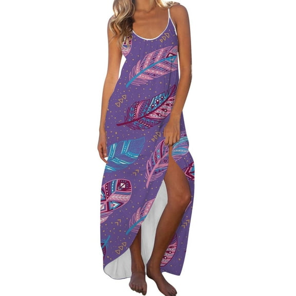 USSUMA Sundresses for Women Casual Summer Spaghetti Strap Bohemian Long Flowy Maxi Beach Dress Leaves Print Plus Sun Dresses Sleeveless U Neck Dress Party Vacation