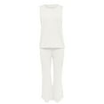 thumbnail image 4 of Summer Ribbed Knit Pants Sets for Women 2 Piece Casual Lounge Outfits Sleeveless Tank Top and Flare Bell Bottom Pant (Medium, Beige), 4 of 4