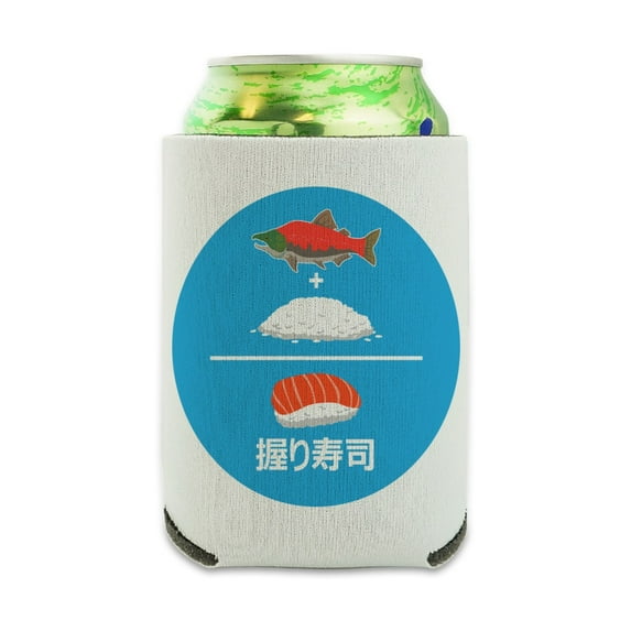 Salmon Plus Rice Equals Sushi Nigiri Can Cooler - Drink Sleeve Hugger Collapsible Insulator - Beverage Insulated Holder