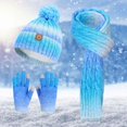 thumbnail image 2 of Hat Scarf Glove Set for Kids Boys Girls Winter Beanies with Pompom Knitted Scarf Thermal Gloves Outdoor Warm Accessories, 2 of 7