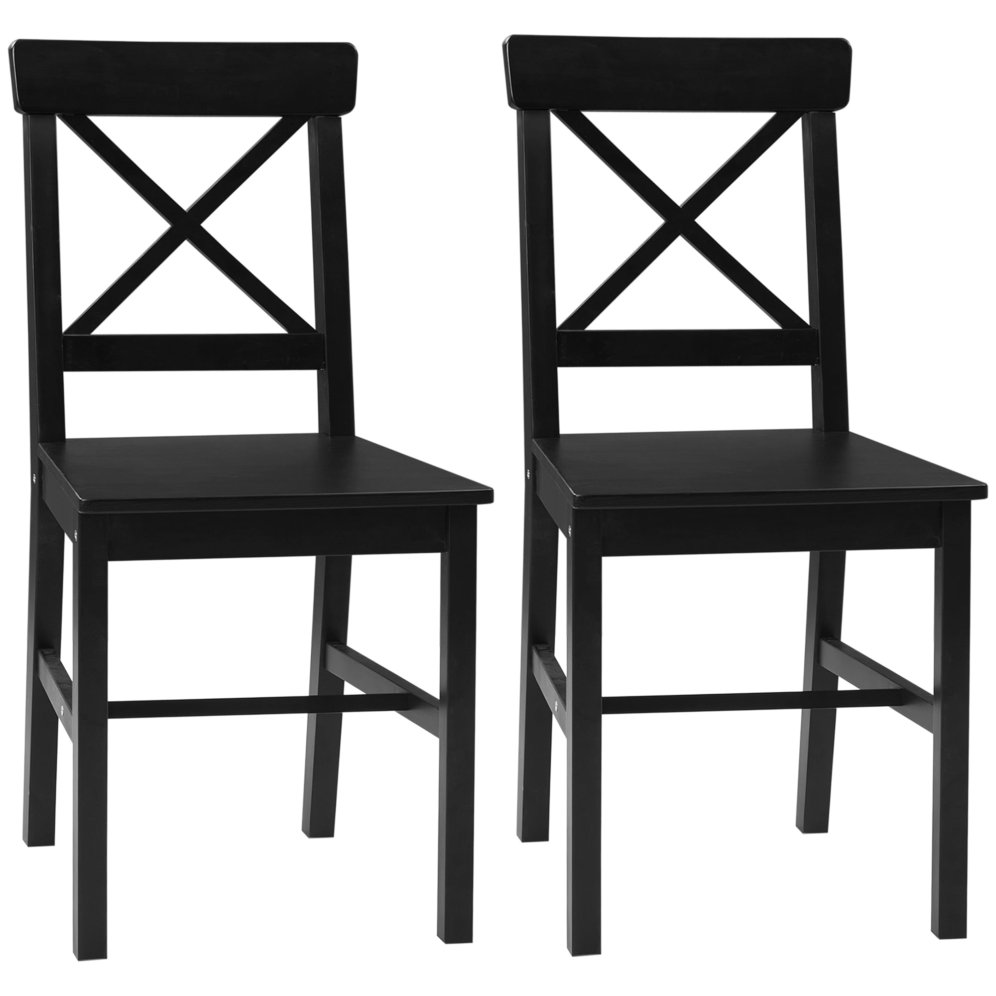 Wooden Farmhouse Dining Chairs Set of 2 with Cross Back, Black