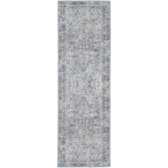HomeRoots 527760 10 ft. Grey Floral Power Loom Distressed Washable Runner Area Rug