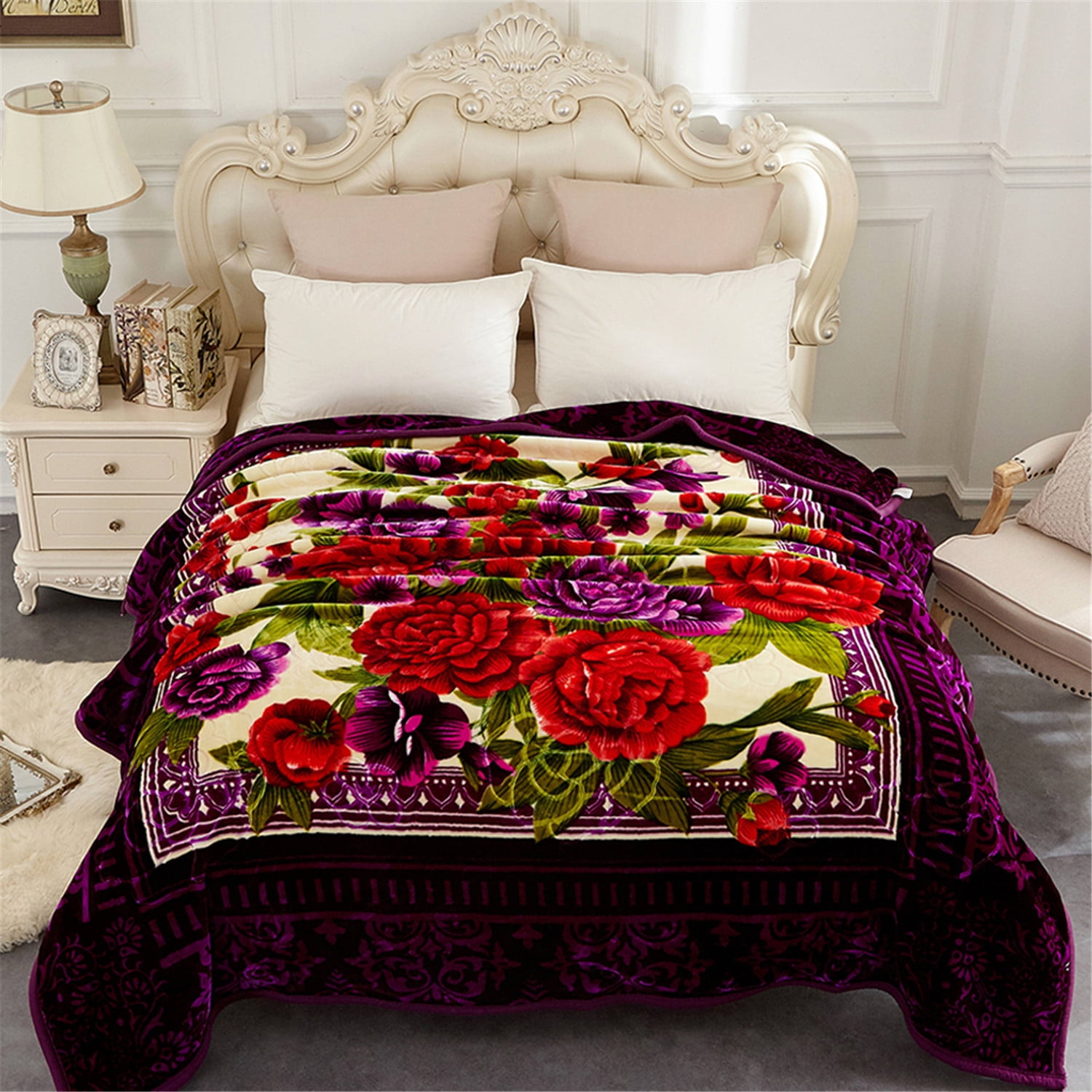 Best Soft Heavy Blanket Purple Woven Sensory 102 x 90 Inch Thick Plush Blanket 
