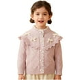 thumbnail image 4 of Lorytime Kids Girls Button Down Cardigan Lace Ruffle Collar Bow Knitted Sweater Long Sleeve Tops Soild Knitwear 5 Years, 4 of 9