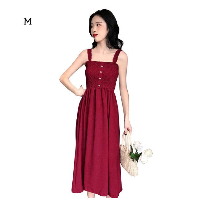 Vestido midi plisado sin mangas de color sólido de cintura alta vestido informal, rojo vino, M Noticed AP001458-05B