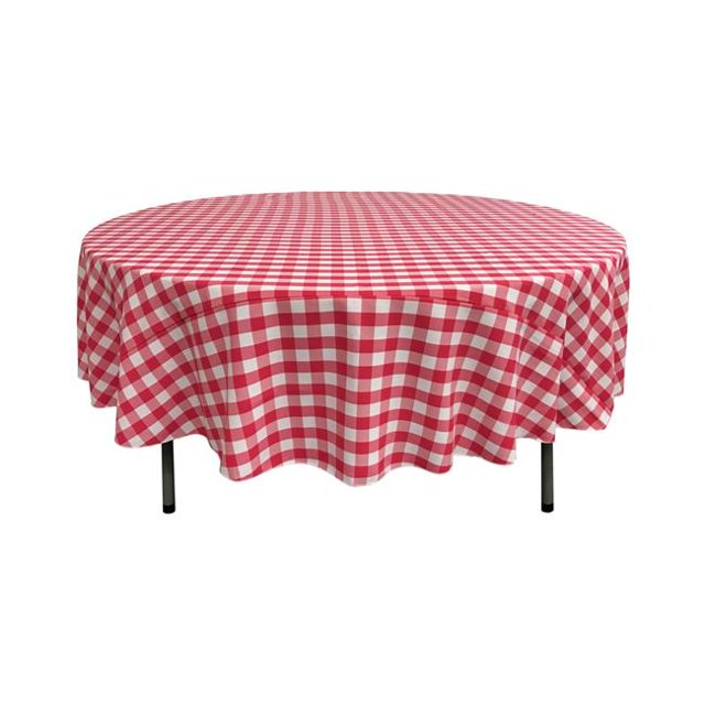 LA Linen TCcheck72R-FuchsiaK49 Nappe à Carreaux en Polyester Vichy&44; Blanc & Fuchsia - 72 Po Ronde