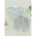 thumbnail image 4 of Bagilaanoe 2pcs Toddler Baby Boy Short Pants Set Short Sleeve Striped Print T Shirt Tops + Shorts 6M 12M 18M 24M 3T Kids Casual Summer Outfits, 4 of 9