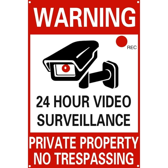 Warning Yard Signs 8 X 12 Inches 24 Hour Video Surveillance Private Property No Trespassing Sign for Yard UV Protected (A)