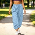 thumbnail image 2 of Edvintorg Womens Cargo Pants Outdoor Hiking Travel Elastic Waisted Workout Cuffed Trouser with Pockets Clothes Women Light Blue M, 2 of 9