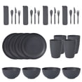 thumbnail image 1 of Nvzi 28pcs Wheat Straw Dinnerware Sets for 4 - Lightweight Unbreakable - Microwave Dishwasher Safe - Perfect for Picnic, Dorm,Camping Plates Cups and Bowls Set -Dark Grey, 1 of 5