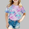 thumbnail image 2 of Girl Shirts Size 7-8 Tie Dye Graphic Print Short Sleeve Crewneck T Shirts Soft Fit Vacation Tops Gifts for Kids,A-Light Blue,160(12-13 Years), 2 of 4