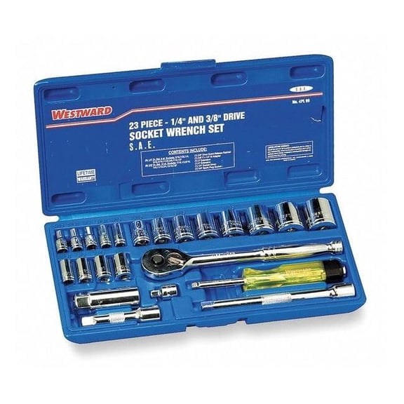 Westward Socket Wrench Set,SAE,1/4",3/8" Dr,23 pc 4PL99