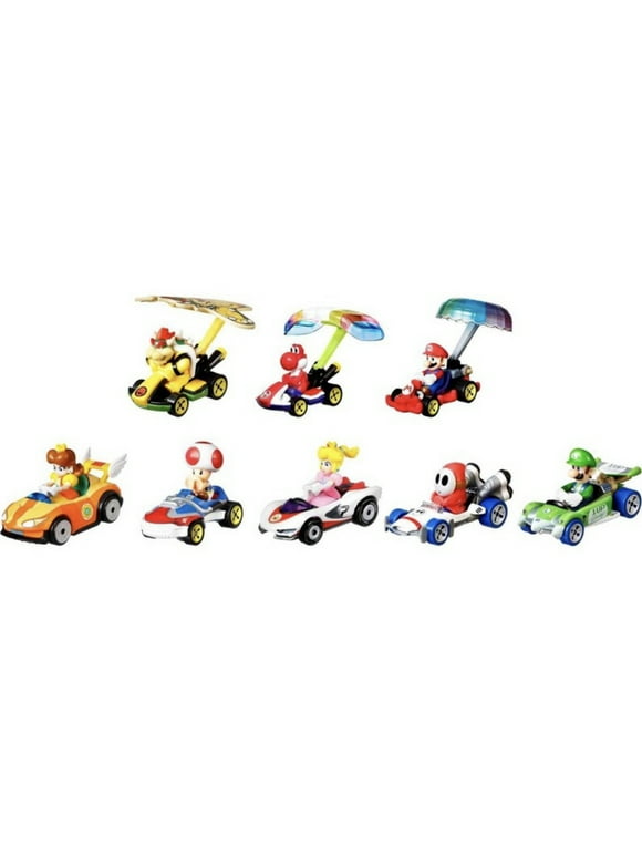 Hot Wheels Mario Kart Diecast Glider Vehicle Pack, 8 Action Figure Set