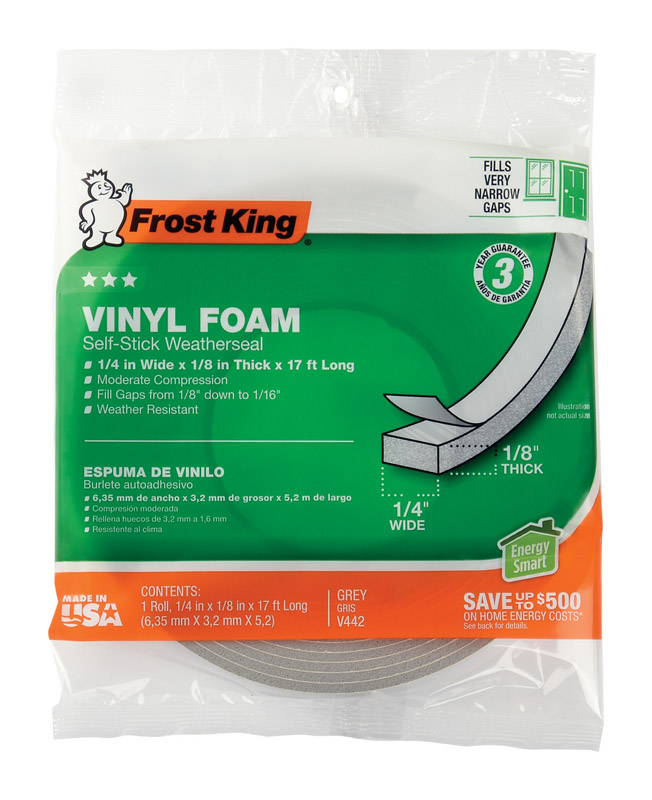 Frost King V442H Vinyl Foam Tape Closed Cell Moderate Compression, 1/4" W, 1/8" Thick, 17' L