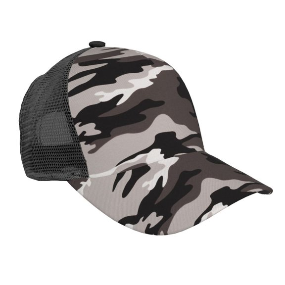 Men Women Camouflage Gray Adjustable Trucker Hat Lightweight Mesh Back Baseball Cap One Size