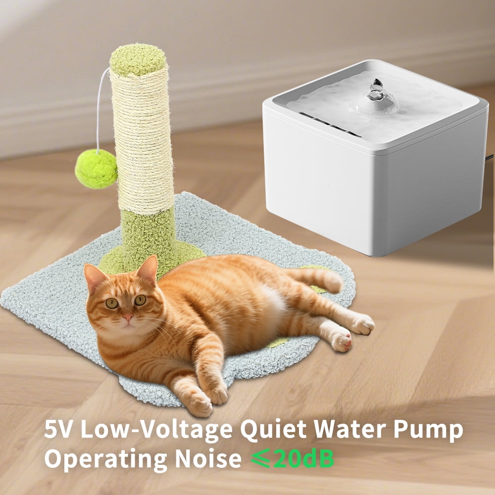 Automatic Pet Water Fountain + Scratching Tower, Ultra Quiet Circulating Drinking System with Fresh Flowing Water for Hydrated Cats Dogs, White/3800ml