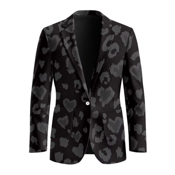 Chririnla One Button Blazers for Men Grey Love Leopard Print Regular Fit Wedding Open Front Jackets with 2 Side Pockets Long Sleeve Daily Sport Coat,S