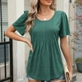 thumbnail image 6 of Crunowin Womens Short Sleeve Pleated Tops, Casual Round Neck Elegant Blouse for Summer Green M, 6 of 8