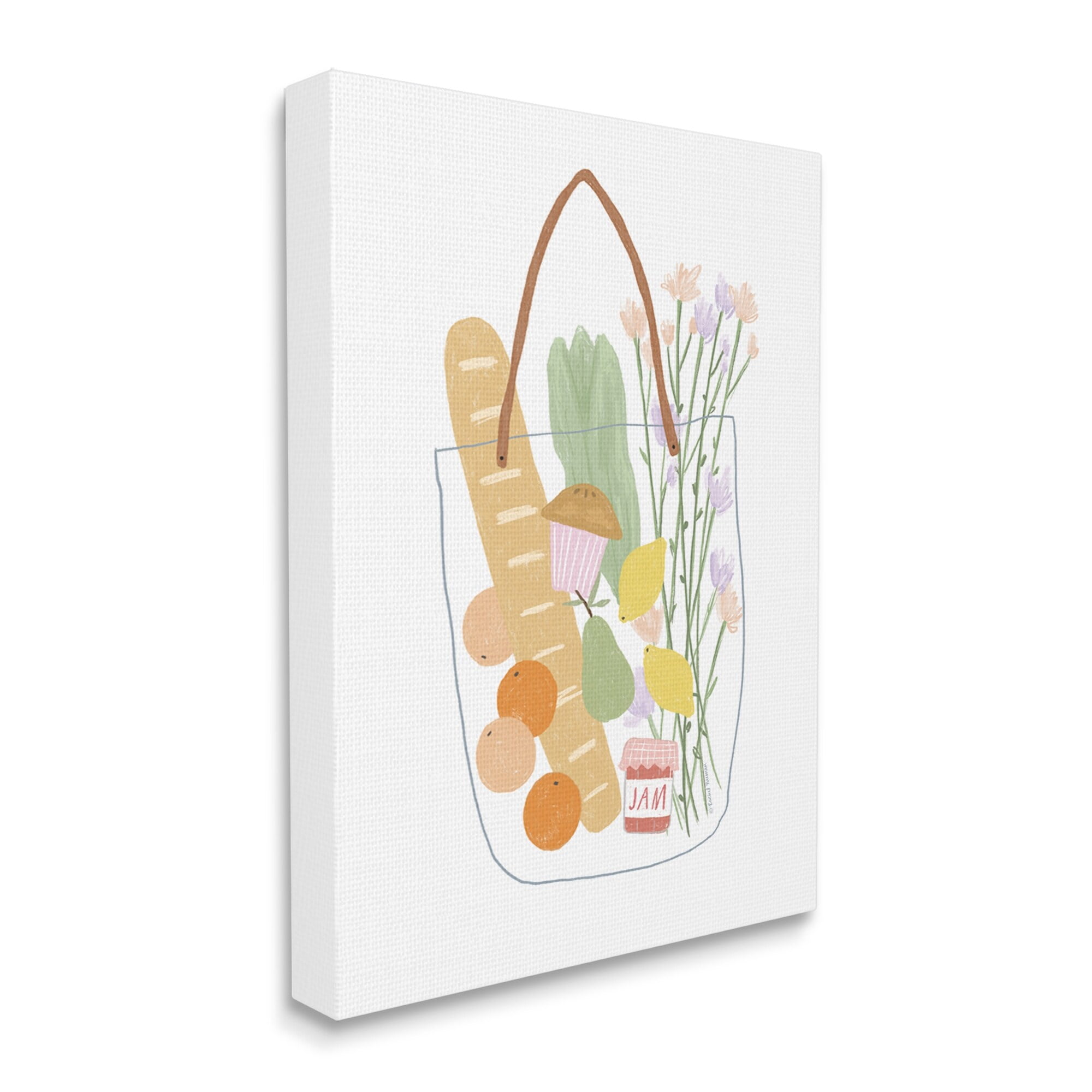 Stupell Industries Chic Shopping Bag Illustration Spring Market Grocery, 16 x 20,Design by Rachel Nieman