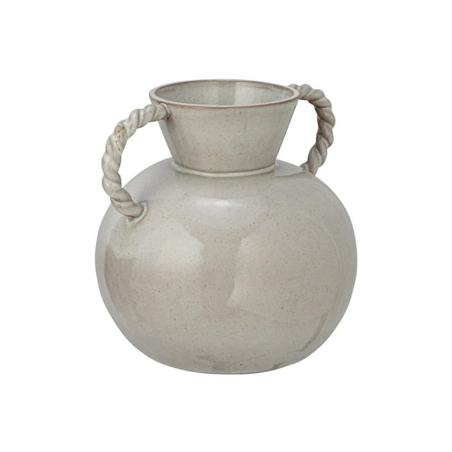 Jarrón Bloomingville de gres de 23,5 cm con asas retorcidas, color crema