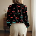 thumbnail image 5 of Women's Halloween Pumpkin Print Button Down Shirt, Long Sleeve Casual Blouse, Festive Holiday Tops for Party and Daily Wear, 5 of 5