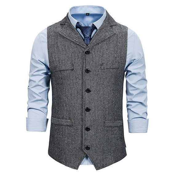 IROINNID Men's Sleeveless V-Neck Short Vest Stripes Comfy Four Seasons Fit Suit Vest