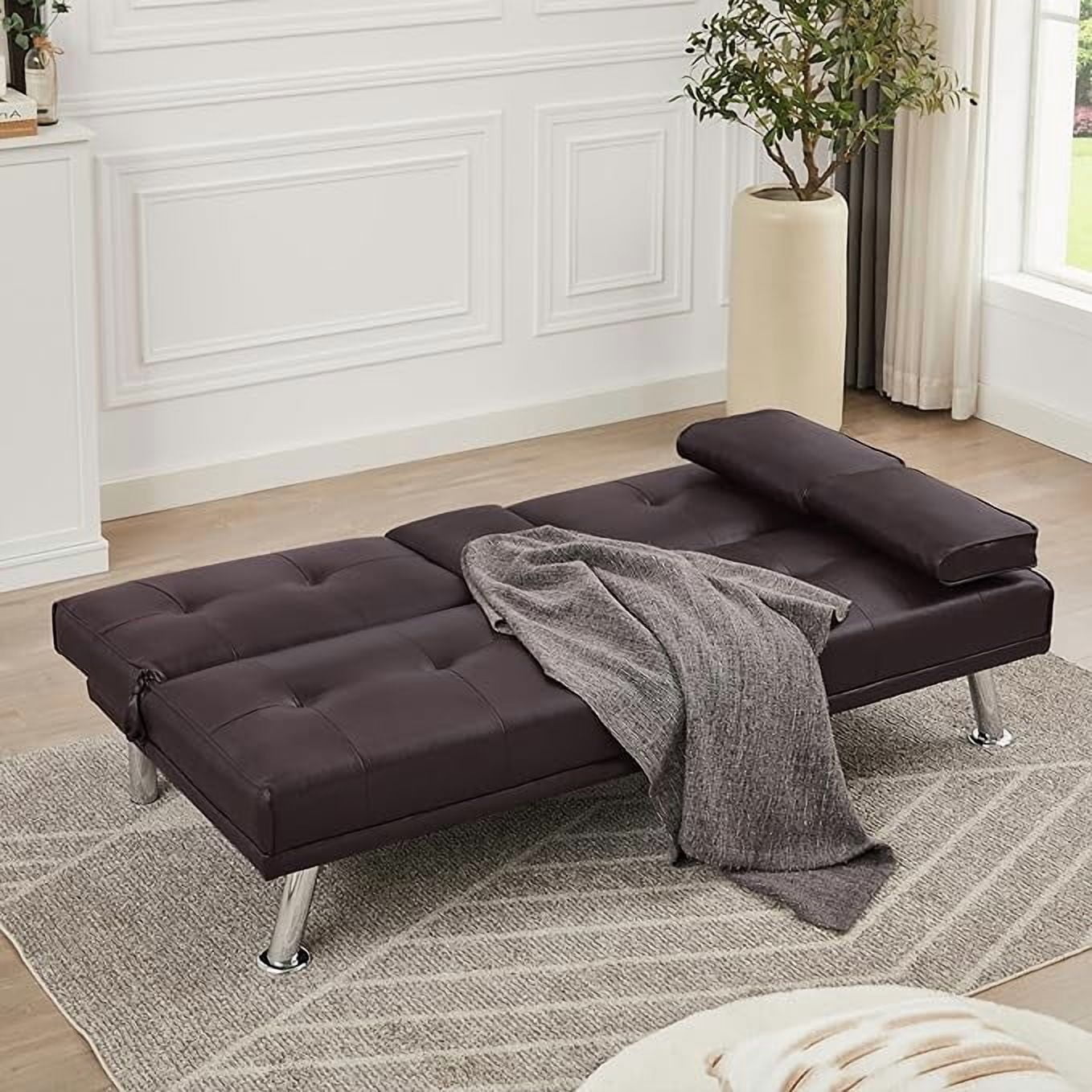 Futon Sofa Bed, Modern Faux Leather Sofa Couch with Convertible Backrest,Sleeper Sofa Couch Filled with Memory Foam for Living Room,Apartment,Bedroom
