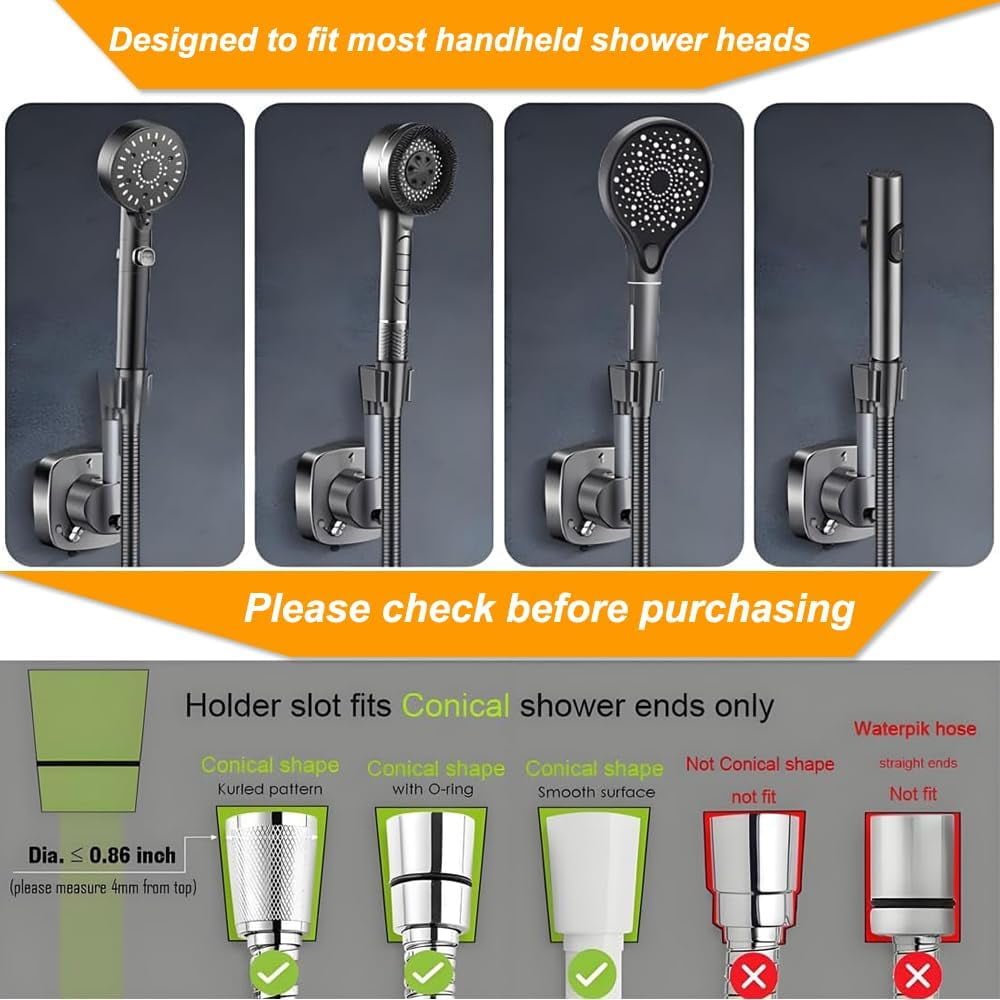 Shower Head Holder Wall Mounted, 360° Adjustable Handheld Shower Head Bracket Holder, Suction Cup Installation Shower Wand Holder, Multi-Directional Removable Wall Mounted Suction Bracket (Gray)Z