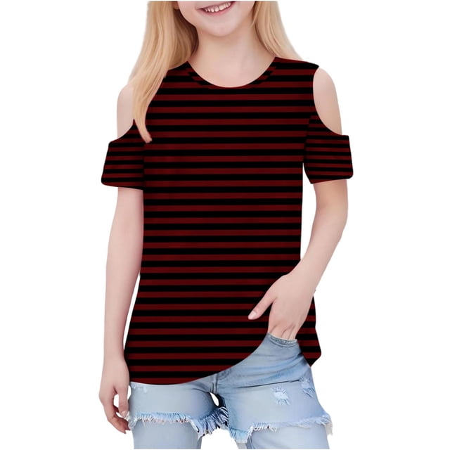 Zpanxa T-Shirts pour Tout-Petites Fille Imprimé Décontracté Manches Courtes Col Rond Haut Mode avec Coton 11-12 Ans