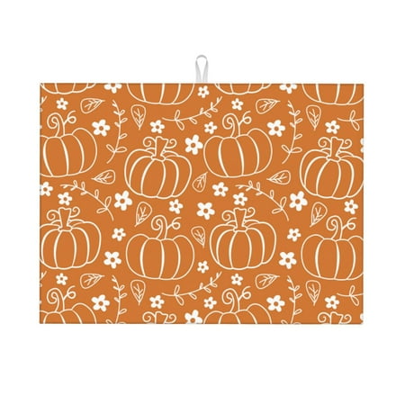 

Adobk Hand-drawn Pumpkin with Flowers Print Microfiber Dish Drying Mat Baby Bottle Drying Mat Kitchen Counter Dish Mat Super Absorbent