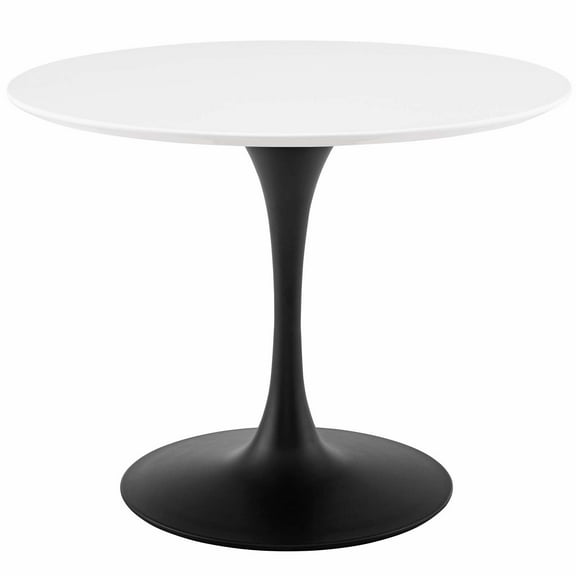 Contemporary Modern Urban Designer Kitchen Room Round Dining Table, Wood Metal Steel, Black White