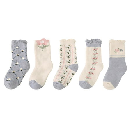 

6-Pack Socks for Women Children Baby Stockings Thickened Fall Winter Warm Comfy and Cute Blue and White Pattern Socks