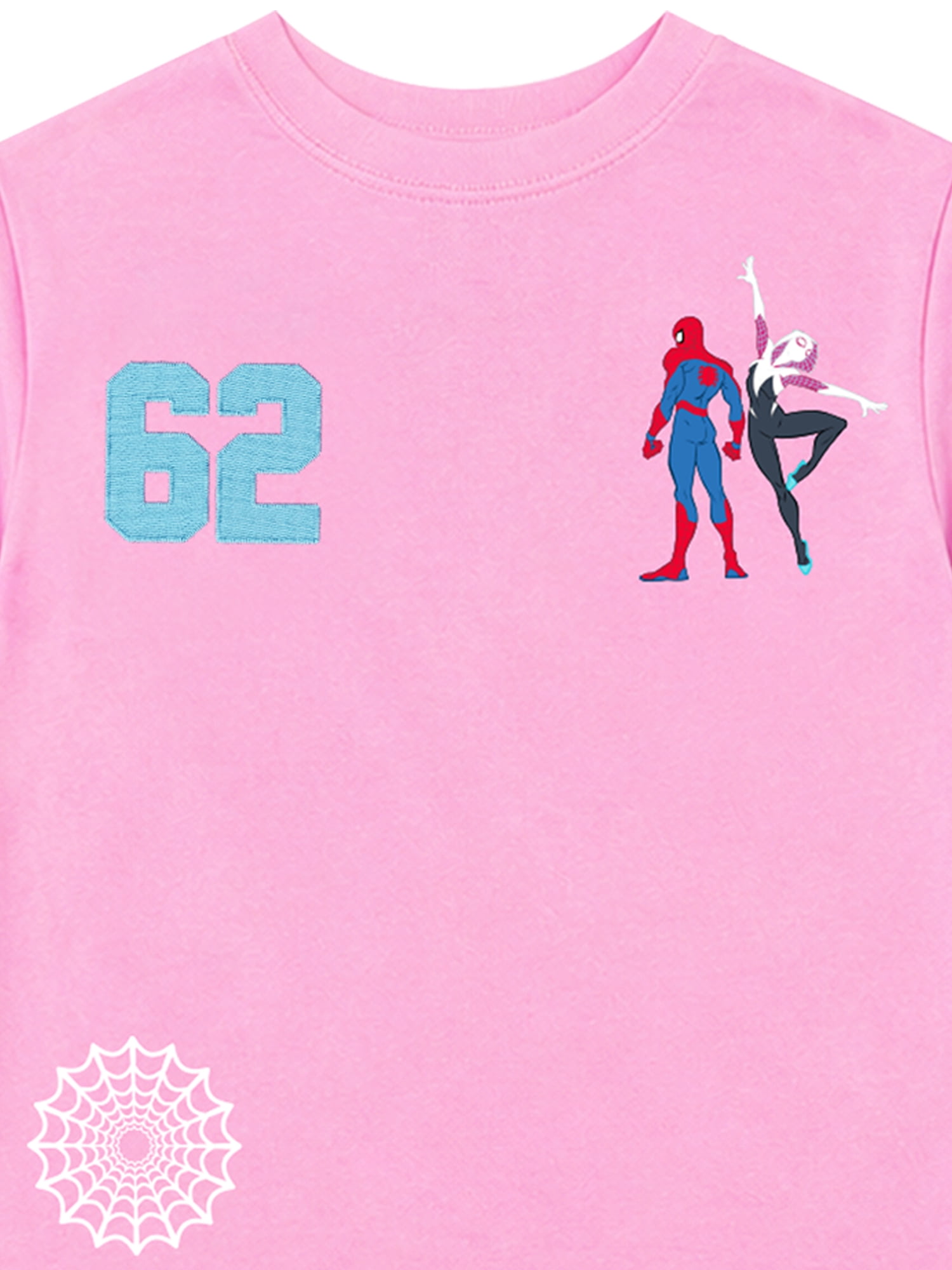 Spider-Man Girls' Athletic Front & Back T-shirt with Embroidery & Straight Leg Fleece Pants, 2-Piece, Sizes 4-16