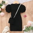 thumbnail image 3 of Hiijoy Toddler Girls Bodycon Dress Short Puff Sleeve Ribbed Dress with Bag, Sizes 2-8, 3 of 6
