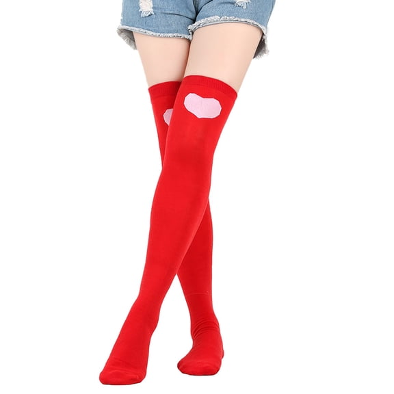 Harpily Women's Knee High Socks Thigh High Plain Fabric with a Cute Sweet Heart Pattern Floor Socks for Winter Indoor Outfits
