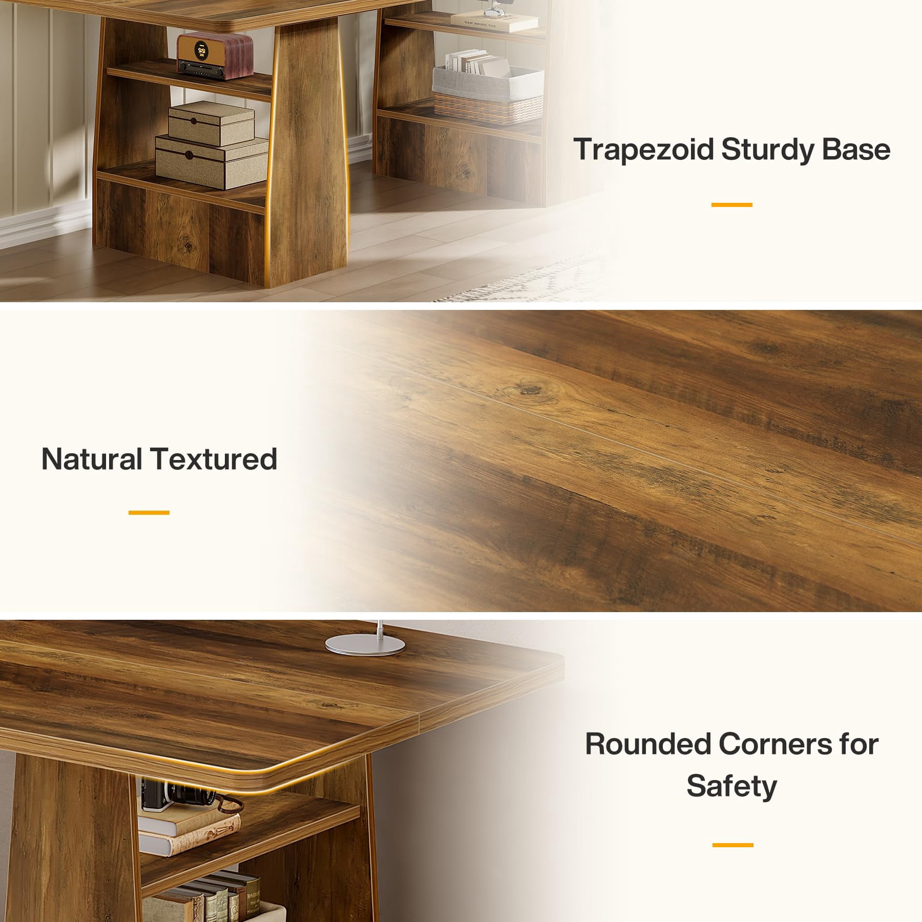 Tribesigns 63 Inch Executive Desk with 5-Tier Shelf, Office Desk with Faux Natural Textured, Large Wooden Computer Writing Table Business Furniture for Home Office