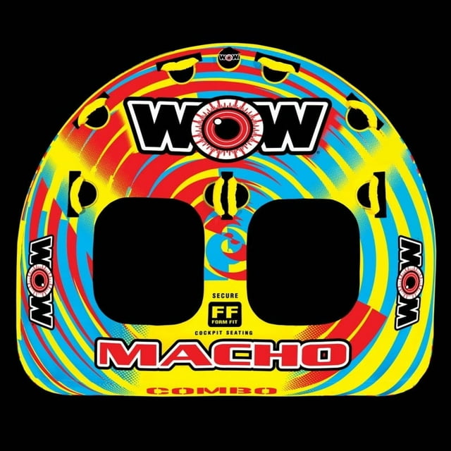 World of Watersports Towable Tube 16-1010 Macho Combo Series; 1 To 2 Riders/340 Pound Load Capacity; 74 Inch Length x 62 Inch Width; Multi-Color; Nylon Cover With Zipper/Heavy Duty PVC Bladder
