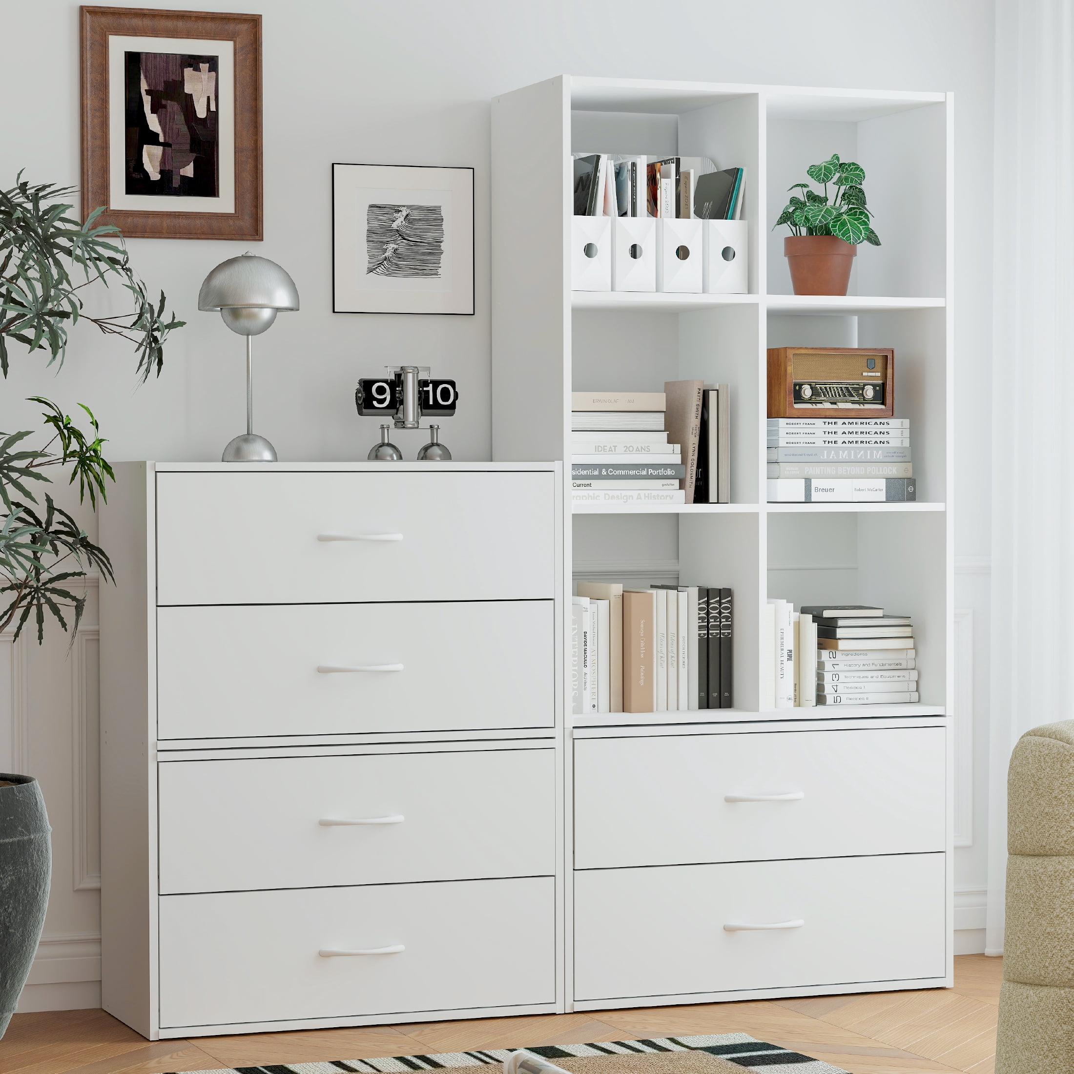 Prilinex 2 Drawer Dresser for Bedroom Set of 2, White Dresser Double Chest of Drawers, Stackable Modern Wood Dressers with Anti-Tip for Closet Storage, Living Room