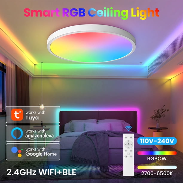 Luz de techo LED 2400LM Lámpara de techo de música Lámpara LED inteligente para comedor